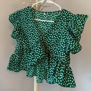 Ditsy Floral Flare Sleeve Crop Blouse